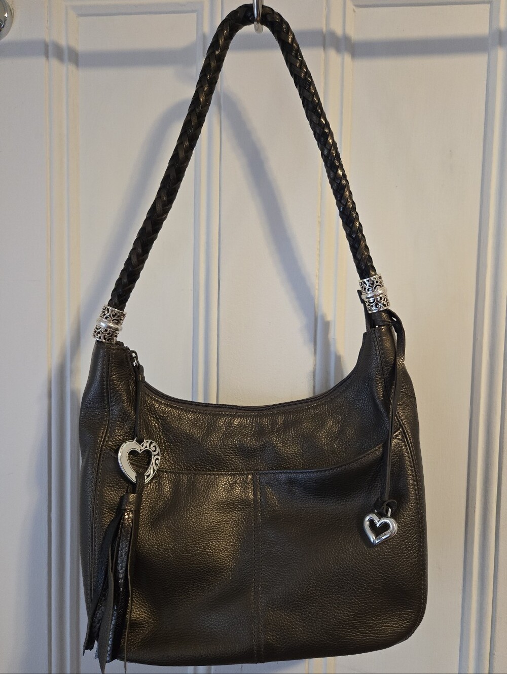 Brighton Barbados Pewter Pebble Grain Leather Hobo Shoulder Bag